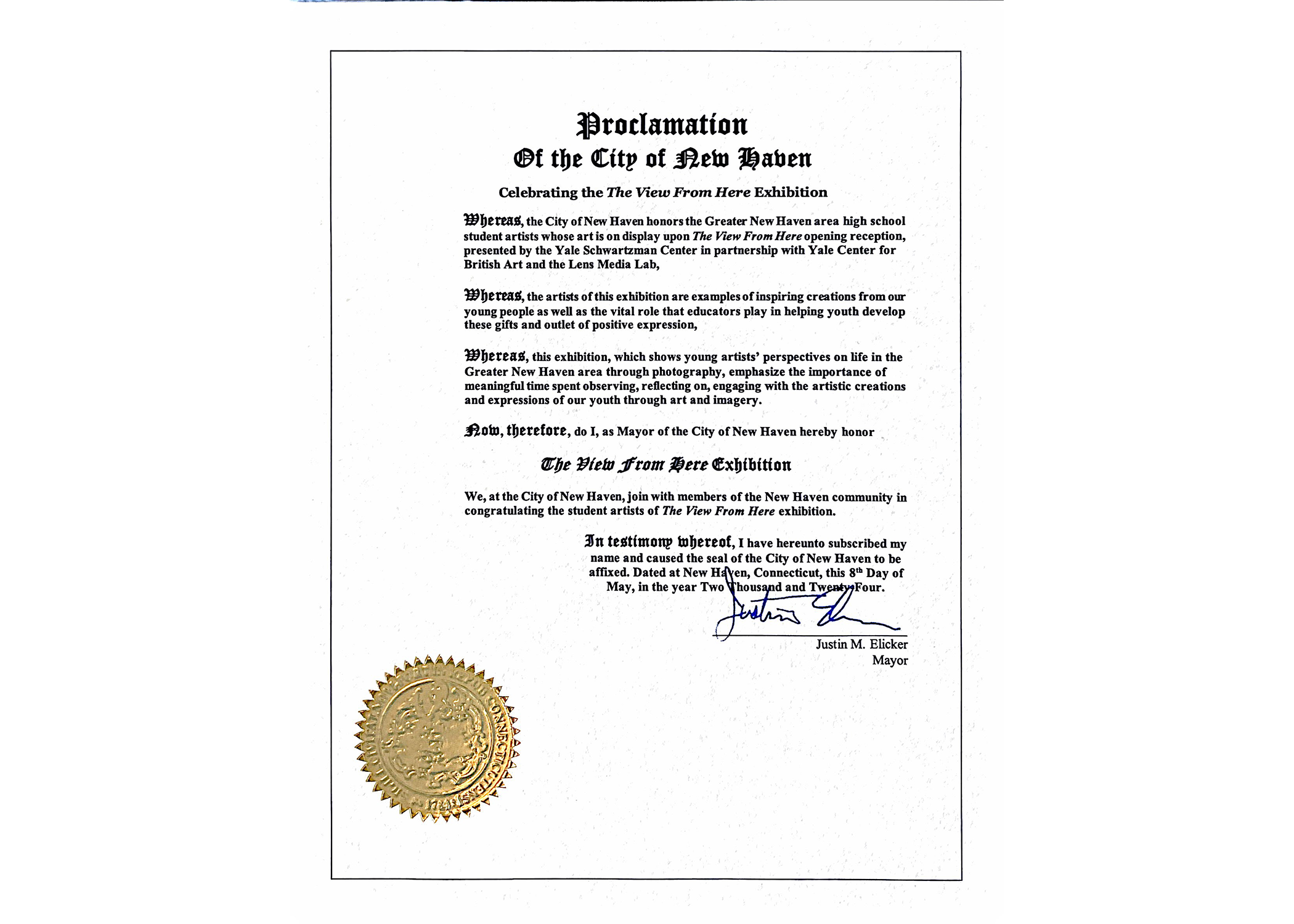 Proclamation with gold seal.