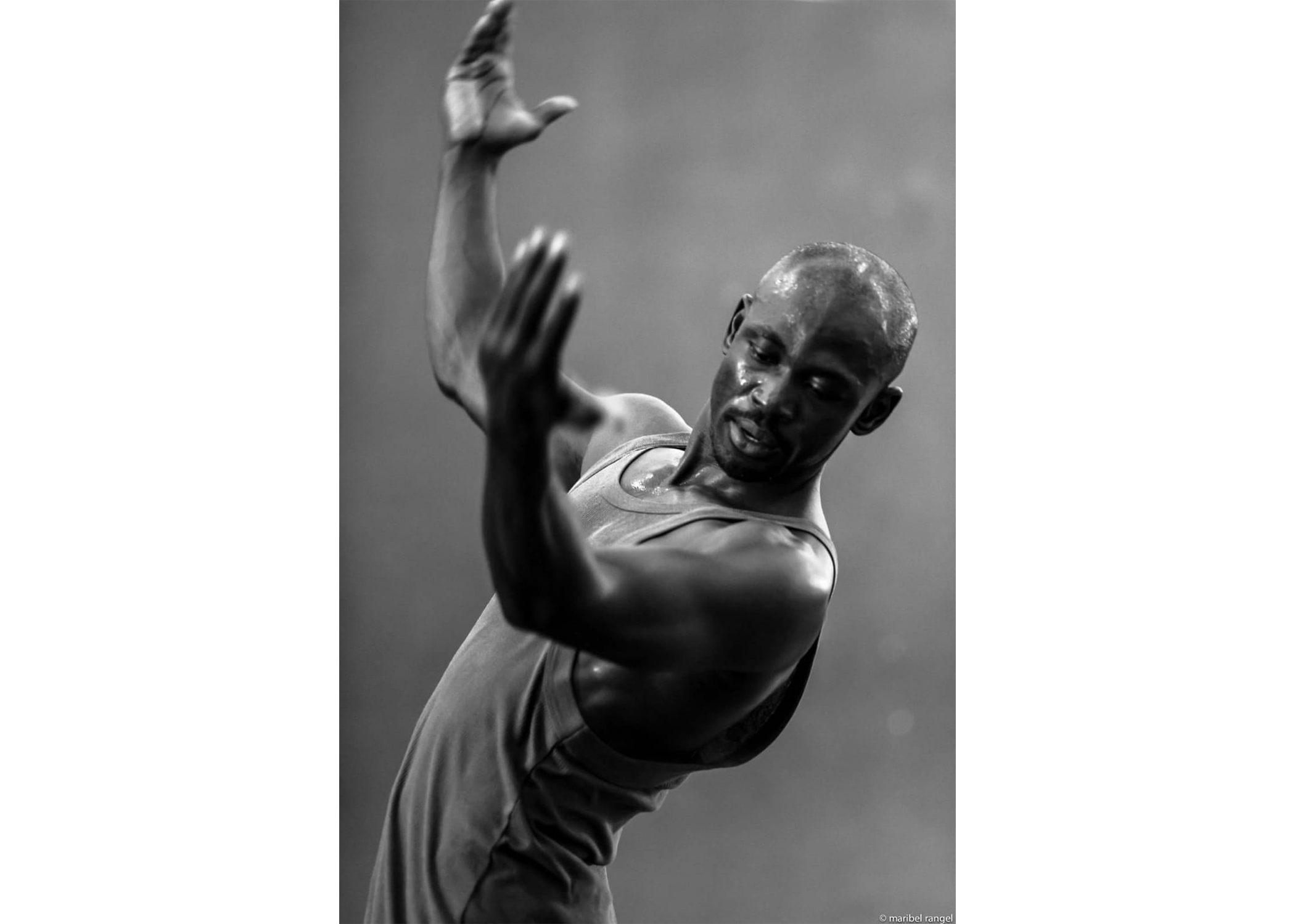 Black and white image mid dance.