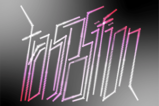 "Transposition" written in futuristic, pink-and-green gradient, neon lettering
