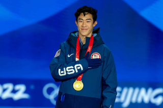 Nathan Chen wearing a gold medal in the Olympic Games Beijing 2022