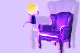 A chair and a side table lamp in purple