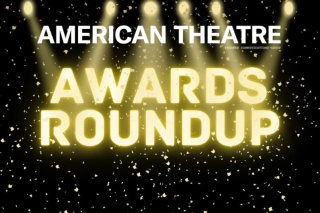 Awards Roundup lettering in theater style lights.