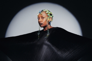 Cécile McLorin Salvant in wide black gown