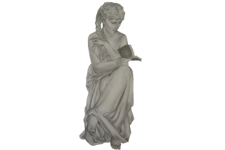 A charcoal sketch depicting a girl as a Greco-Roman statue reading a book