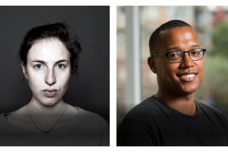 Ariel Stess headshot next to Branden Jacobs-Jenkins headshot