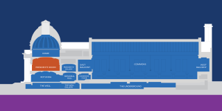 Cross section of Yale Schwarzman Center with Presidents' Room highlighted in orange