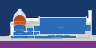 Cross section of Yale Schwarzman Center with The Dome highlighted in orange