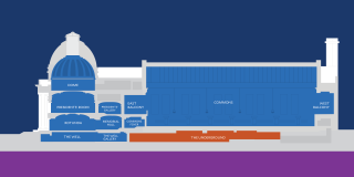 Cross section of Yale Schwarzman Center with The Underground highlighted in orange