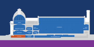 Cross section of Yale Schwarzman Center with The Well highlighted in orange