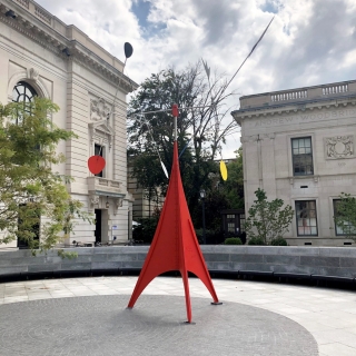 Closeup photo of the sculpture Gallows and Lollipops by Alexander Calder