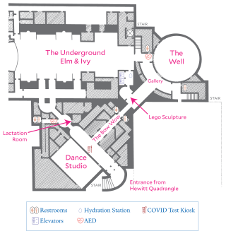A floor plan of the lower level of Yale Schwarzman Center
