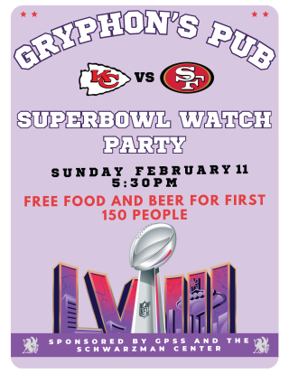 Gryphon's Pub Superbowl flyer