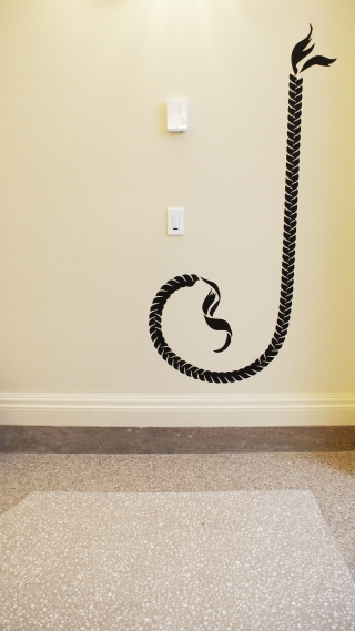 Classic room adorned with graphic braid on wall. 
