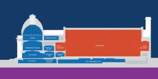 A cross section of the Schwarzman Center, with Commons highlighted in orange