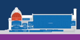 A cross section of the Schwarzman Center, with The Dome highlighted in orange