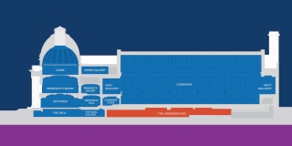 A cross section of the Schwarzman Center, with The Underground highlighted in orange
