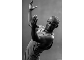 Black and white image mid dance.